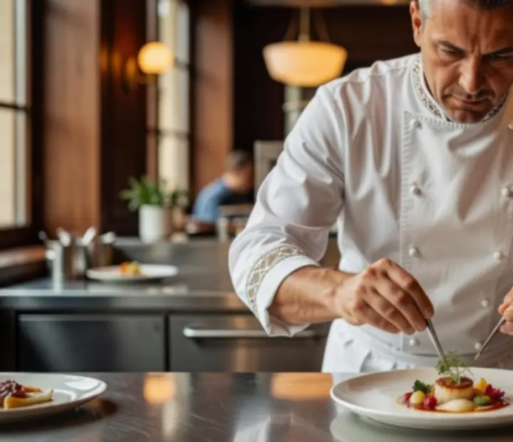 Chef restorana Star Issima u akciji u kuhinji, pripremajući fine dining jelo.