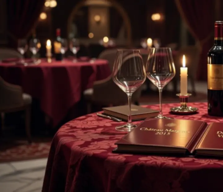 Luksuzni ambijent restorana Star Issima s elegantno serviranom vinskom kartom i čašom crnog vina.