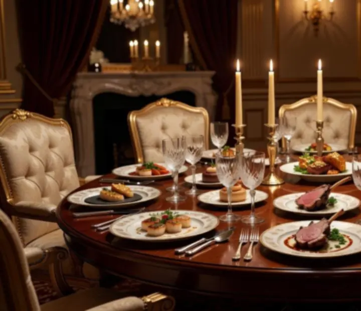 Galerija prizora iz VIP prostora: elegantno postavljeni stolovi, gourmet delicije i toplo ambijentalno osvjetljenje.