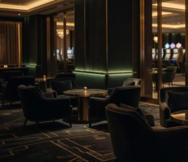 Ekskluzivni lounge u VIP dijelu restorana s pogledom na profinjeno casino okruženje.